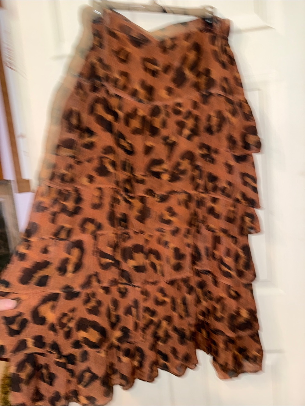 FARM Rio Brown and Black Leopard Tiered Midi Skirt - Picture 5 of 6